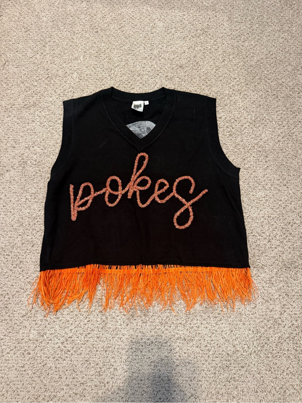 QUEEN OF SPARKLES Black Knit Oklahoma State University Tank